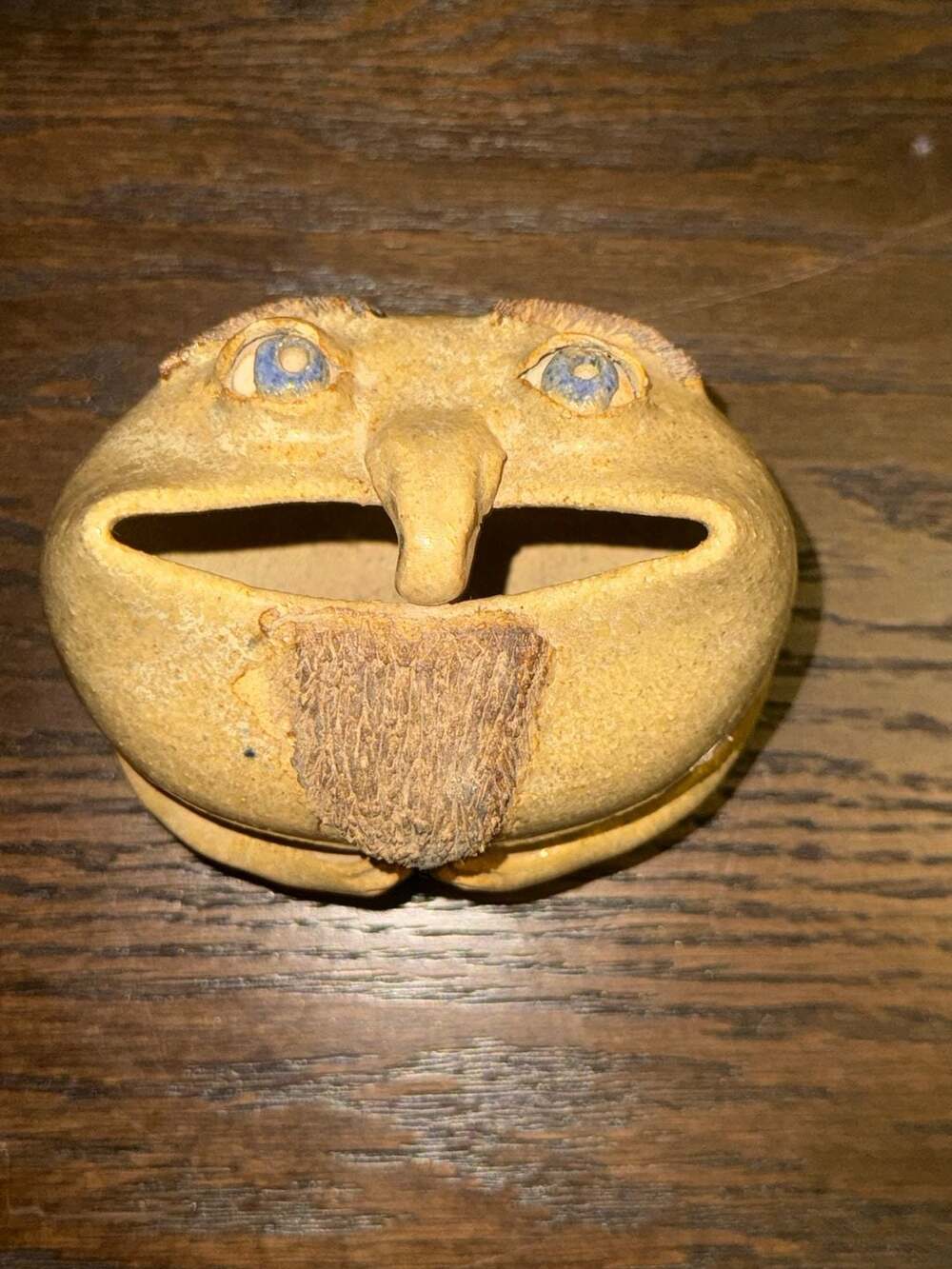 Artisan Handmade Ceramic Folk Art Face Yarn Bowl with Goatee